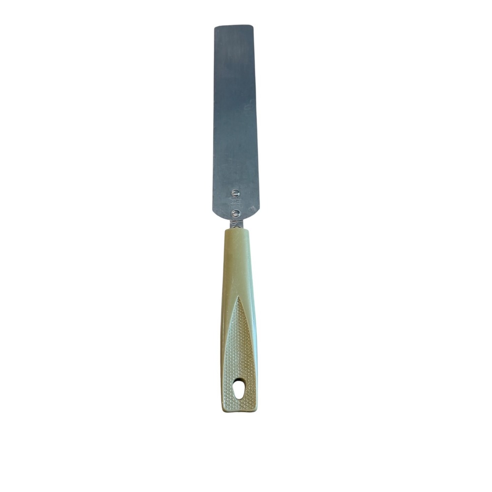 Vintage EKCO Stainless Steel Icing Spatula Avocado Green Yellow Handle Made USA